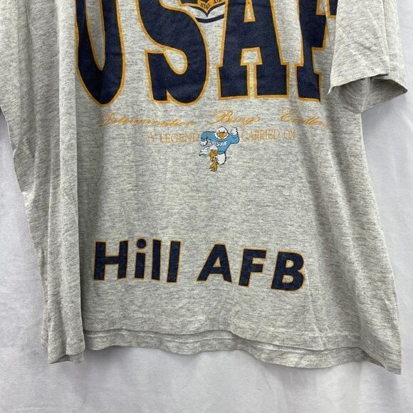 VTG Hill US Air Force Base Gray T-Shirt Size L Utah Single Stitched Distressed - Picture 6 of 10